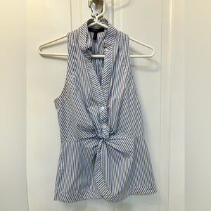BCBGMaxAzria Blue and White Striped Knot Front Collared Blouse size XS